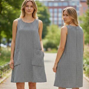 Jones New York Sport Petite Houndstooth Pinafore Dress P/M Black & White Cotton